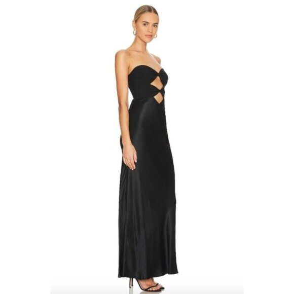 Bec & Bridge Halle Strapless Cut Out Gown Satin Black Womens Size 8 Evening - Picture 3 of 13